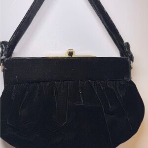 Vintage Elegant Black Velvet Handbag gold metal hardware